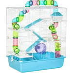 Pawhut - Grande cage à hamsters 5 niveaux - tunnels, abreuvoir, roue, maisonnette, échelles - dim. 59L x 36l x 69H cm - métal pp bleu blanc