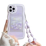 Ownest Compatible avec Coque iPhone 13 Pro Max Fleurs Aesthetic Mignon Violet Fleur Cute Motif Bracelet Cordon Strap Telephone Case lentille Protection Design Femme TPU Housse