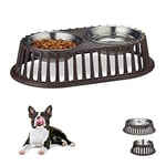 Relaxdays Gamelle pour Chien Double en Fonte de Fer Antiquité Eau Croquette Nourriture Bol Inox Lave-Vaisselle Brun