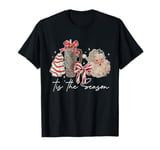 Tis The Season Leopard Santa Christmas Coquette Bow Women T-Shirt