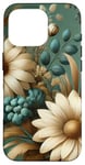 Coque pour iPhone 16 Pro Chrysanthèmes dramatiques sur toile bleu sarcelle