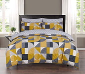 Indus Textiles 100% Pure Cotton Reversible Patterned Duvet Cover Sets (Geomatric Mustard & Grey, Single)