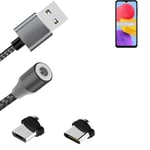 Data charging cable for Samsung Galaxy M13 with USB type C and Micro-USB adapter