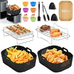 Silicone Moule Air Fryer pour Ninja Double Stack XL Friteuse SL400EU, 21 Pièces Accessoires Air Fryer pour Ninja Foodi SL400EU Dual Zone AF400EU AF300EU 7,5L-9,5L, Moule Air Fryer, Grille Racks etc