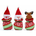 3pcs Christmas Candy Bag Knit Drawstring Gift Bags Santa Claus Snowman Reusable Pouch Coffee Bean Storage Bag Apple Bag