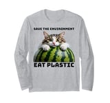 Save The Environment Eat Plastic Funny Microplastics Cat Long Sleeve T-Shirt