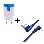 Pack Pour Samsung Galaxy J3 2016 Smartphone Micro Usb (Cable 90 Degres Fast Charge + Double Prise Secteur Couleur) - Bleu