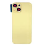 VITRE ARRIERE COMP AVEC PLAQUE METALLIQUE ET SUPPORT CAMERA POUR IPHONE 15 JAUNE