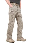 KEFITEVD Mens Tactical Cargo Trousers Outdoor Ripstop Army Pants Climbing Combat Trouser, Khaki, 34