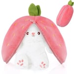 OSDUE Lapin Mignon en Peluche de Pâques - 25CM Jouet en Peluche Lapin Cache-Cache - Rabbit Muppet Toys - Plushie Lapin Réversible Fraise Oreiller - Créatif Cadeaux Vacances pour Adultes et Enfants