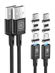 Kuulaa 3-in-1 Magnetic Charging Cable 2 Pack (1M + 2M) Magnetic Charger 3A Magnetic Phone Charger Nylon Braided USB C Data Cable for iPhone/Samsung/Micro USB Devices, Black