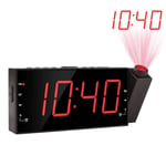 BBOOY Horloge De Projection, Horloge Numérique Au Plafond Pouvant Charger Les Téléphones Portables, Horloge De Projection Radio FM, Réveil Électronique avec Minuterie De Sommeil,Rouge