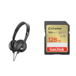 Sennheiser HD 25 LIGHT Lightweight On-Ear DJ & Monitoring Headphones & SanDisk 128GB Extreme SDXC card + RescuePro Deluxe up to 180 MB/s UHS-I Class 10 U3 V30