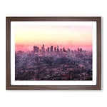 Los Angeles Skyline In The Morning Painting Modern Art Framed Wall Art Print, Ready to Hang Picture for Living Room Bedroom Home Office Décor, Walnut A4 (34 x 25 cm)