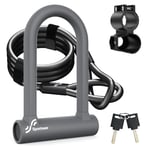 Sportneer Bike Lock: 17mm Heavy Duty Bike D Lock with 5Ft/1.2M High Security Steel Cable&Sturdy Mounting Bracket&Key Anti Theft Bicycle Locks for Road Bike, Electric Bike, Mountain Bike, Folding Bike