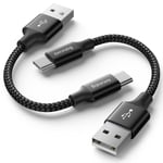 Cable USB C Court, Lot de 2 Noir 0.3m Câble USB C Charge Rapide 3A, 30cm Cable iPhone USB Type-C Tressé Compatible avec iPhone 15/ 15Plus/ 15 Pro Max, Samsung Galaxy S23 S22 S21 S20