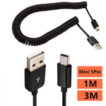 Câble de recharge mini usb,coudé à 90 degrés,coudé à gauche et à droite,port en T V3 - Type MINI-Spring-1M