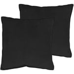 Lot de 2 coussins 45 x 45 cm - velours côtelé / avec remplissage - Coussins de canapé velours côtelé - Couleur : noir