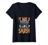 Womens It Was A Graveyard Smash Skeleton Spooky Season Halloween V-Neck T-Shirt