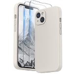 SURPHY Coque Compatible avec iPhone 14 Plus avec Verre Trempé, Silicone Liquide Protection Individuelle pour Chaque Objectif Épaissie Etui pour iPhone 14 Plus 6,7 Pouces, Gris Pierre