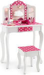 Ensemble de Coiffeuse et Tabouret pour Enfants avec Miroir Rabattable Tiroir Unique Bureau de Maquillage 2 en 1