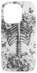 iPhone 14 Pro Skeleton Ribcage Anatomy with Flowers Butterflies Case