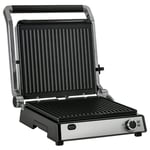 HOMCOM kontaktgrill elektrisk grill 2000W bordsgrill BBQ med justerbar termostat 180 grader hopfällbar rostfritt stål silver + svart 36,6 x 35,7 x 16,
