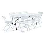 Ensemble table et chaises pliantes de jardin - 8 places 180cm Blanc