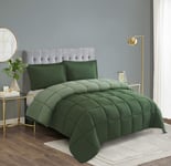 King Size 3 Piece Coverless Duvet Set - Green, 10.5 Tog, Reversible Comforter