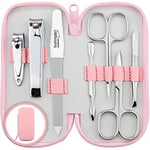 marQus kit manucure pedicure 7 pc. de Solingen - kit manucure professionnelle cuir, 2 coupe ongle, lime a ongles Solingen, pince à épiler, 2 ciseaux, pousse-cuticule - manicure kit complet