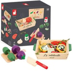 JANOD Set Ratatouille-32 Accessoires Cuisine-avec Recette + Ustensile + Légumes d'Imitation-Jouet en Bois FSC-Dès 3 Ans, J06626, Multicolore