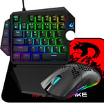One-Hand RGB Gaming Keyboard Mouse Combo,Upgrade Multimedia Knob USB Wired Professional Gaming Keypad with Macro Function, Programmable gaming mouse 6400DPI, Detachable Wrist Rest For PC/Xbox/PS4