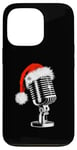 Coque pour iPhone 13 Pro Bonnet de Père Noël avec microphone - Style vintage - Karaoké - Amoureux de Noël