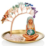 ZenBless Crystals Tree,7 Chakra Healing Crystals Tree Gaia Te Fiti Storage Tray Yoga Meditation Zen Home Decor Set Figurine Ornament Decoration Feng Shui Wealth Luck (Mother Earth Statue_Gold Tray)