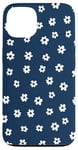 iPhone 13 Dark Blue with White Ditsy Flowers Floral Pattern Case