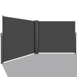 Store Latéral Double 160 x 600 cm (H x L),Auvent Latéral Extensible, Brise-Vue Rétractable,Paravent Exterieur Retractable,Imperméable, Protection Solaire,Revêtement PU,UV 50+,pour Terrasse,Balcon,Gris