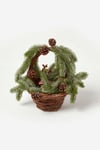 Festive Wicker Basket Christmas Decoration Green Fir, Berries