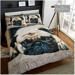 Gaveno Cavailia Animal Print 3D Sweet Pug Double Duvet Set, Premium Wildlife Bedding, 3 Piece Cotton Blend Reversible Bedlinen, Easy Care DuvetCover Bedset, 1 Quilt Cover + 2 Pillow Cases