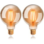 Jusch - Lot de 2 Ampoules led 6W Edison Vintage G95, Blanc Chaud 2200K E27, Equivalent à Ampoule Incandescente 48W, Rétro Antique Lampe décorative