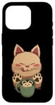 Coque pour iPhone 16 Pro Kawaii Kitty Latte Little Mouse Tasse à café Motif chat