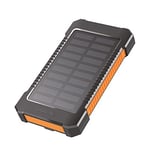 Batterie Externe Solaire de 8000 mAh, Lampe de Poche, Charge simultanée de 2 appareils (2 Ports USB Type-A), Noir/Orange