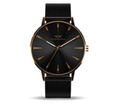 Nation of Souls Argo Collection Gold Gloss and Black Unisex 42mm Stainless Steel Case Wrist Watch with 20mm Mesh Strap British Designed Watches