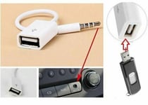 3.5mm Male AUX Audio Plug Jack to USB 2.0 Female Adapter Converter Cable White