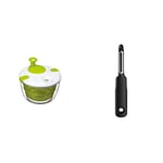 KitchenCraft Deluxe Large Salad Spinner and Dresser, BPA Plastic Free, White/Green & OXO Good Grips Swivel Peeler