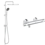 GROHE Colonne de douche avec inverseur manuel Vitalio Start 250, 50% d'économie d'eau et d'énergie & Mitigeur thermostatique douche Precision Flow, montage mural