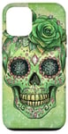 Coque pour iPhone 15 Pro Adorable rose verte et crâne avec étoiles et crânes verts