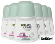 6 X Garnier Mineral UltraDry Roll-On Deodorant (6Packs of 50 ml)