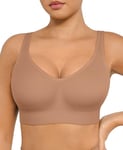 FeelinGirl Bras for Women Wireless Bralettes Full Coverage No Underwire Bras Seamless Support T-Shirt Bra Adjustable Straps Bralettes Sport Everyday Bra Light Coffee XL