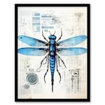 Artery8 Dragonfly Spy Bot Robot Hybrid Schematic Blueprint Futuristic Secret Complex Arcane Manuscript Gift For Him Man Cave Artwork Framed Wall Art Print 18X24 Inch