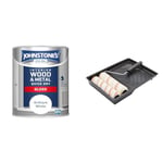 Johnstone's , Quick Dry Gloss, Brilliant White, Gloss Finish 8m2 Coverage per Litre, 0.75 L & Fit For The Job 4 piece 9 inch Twin Paint Roller Set for DIY Painting